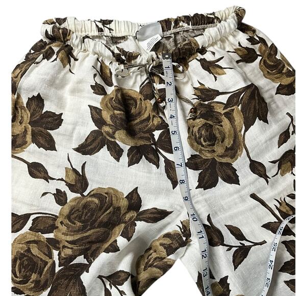 Hot Cotton 100% Linen White Green Rose Twin Set Small Tank High Waisted Pants - Picture 11 of 14